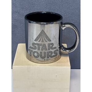 Disney Star Tours 1986 Mug Vintage Star Wars Coffee Cup Metalic Silver